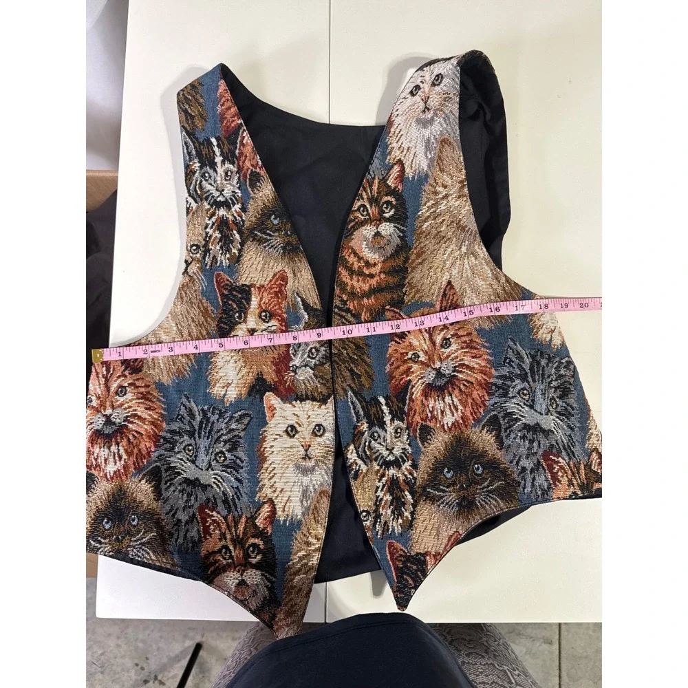 Vintage Martha's Cat Tapestry Vest XL Woven Feline Embroidered Collect - Picture 7 of 10